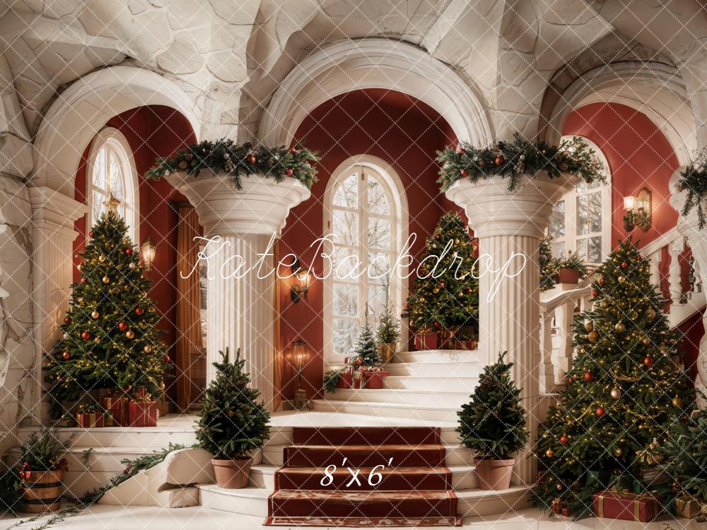 Kate Christmas Retro Staircase Arch Tree Backdrop Designed by Emetselch -UK