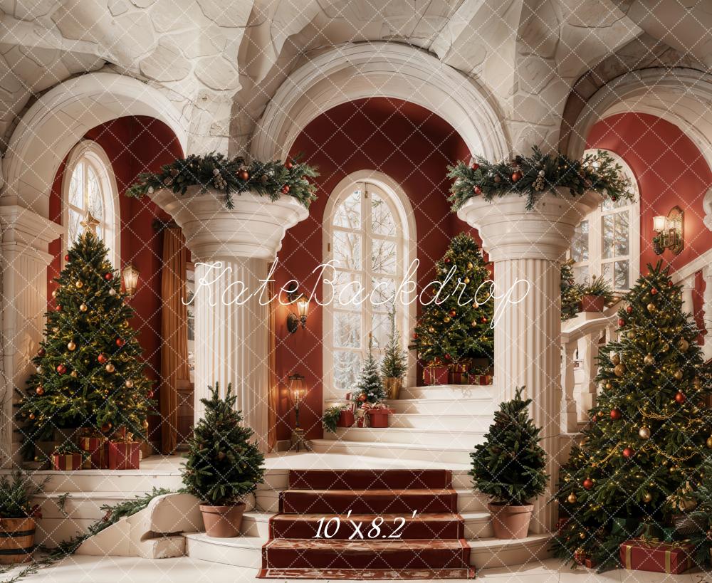 Kate Christmas Retro Staircase Arch Tree Backdrop Designed by Emetselch -UK
