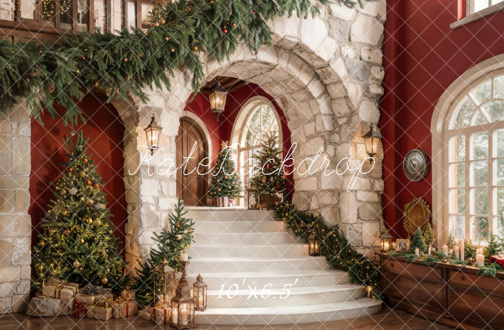Kate Christmas Tree Cascading Stairs Brick Arch Backdrop Designed by Emetselch