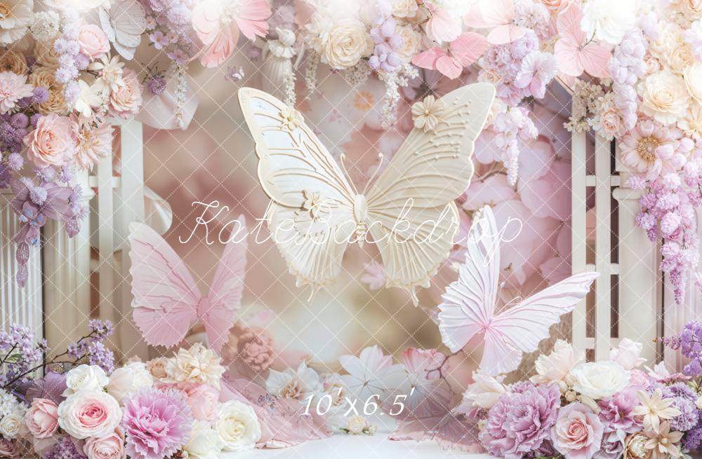 Kate Birthday Dreamy Butterfly Floral Pink Backdrop Designed by Chain Photography -UK