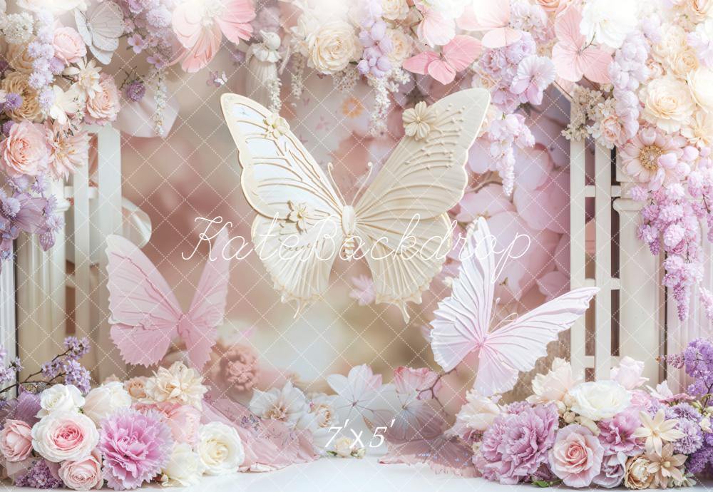 Kate Birthday Dreamy Butterfly Floral Pink Backdrop Designed by Chain Photography