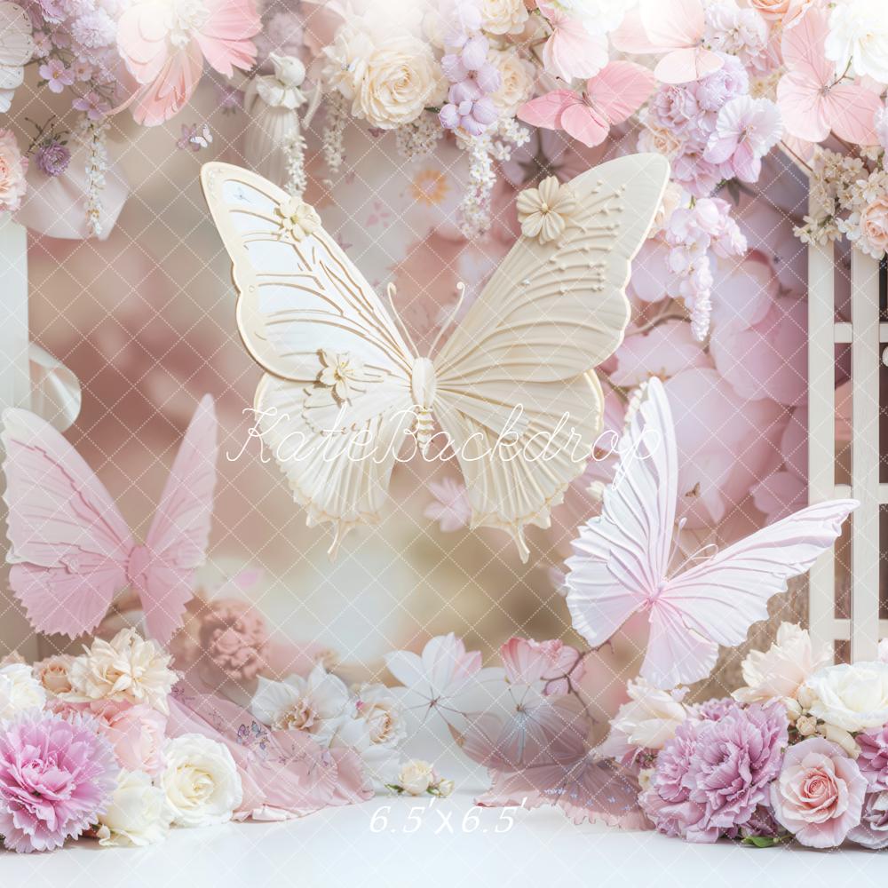 Kate Birthday Dreamy Butterfly Floral Pink Backdrop Designed by Chain Photography