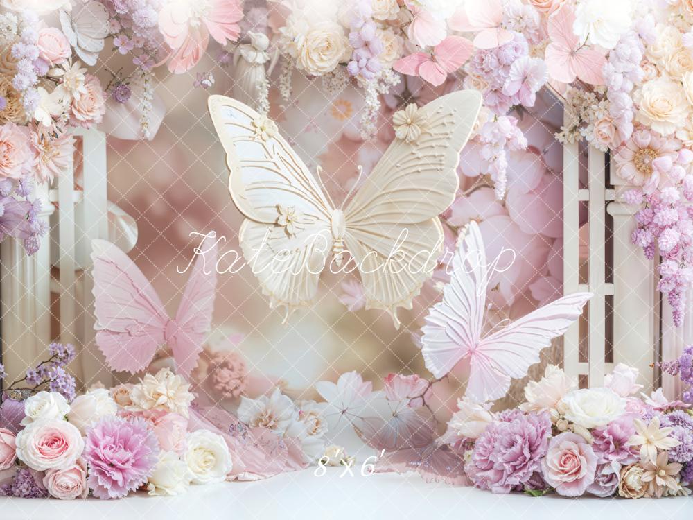 Kate Birthday Dreamy Butterfly Floral Pink Backdrop Designed by Chain Photography -UK