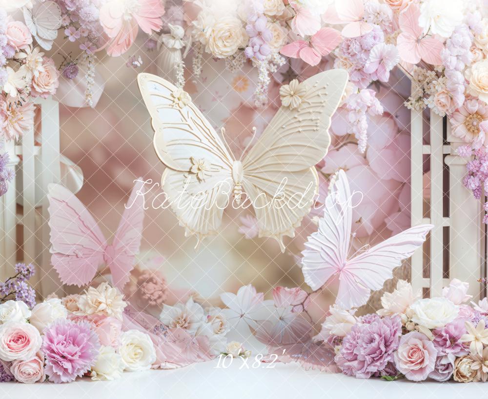 Kate Birthday Dreamy Butterfly Floral Pink Backdrop Designed by Chain Photography -UK