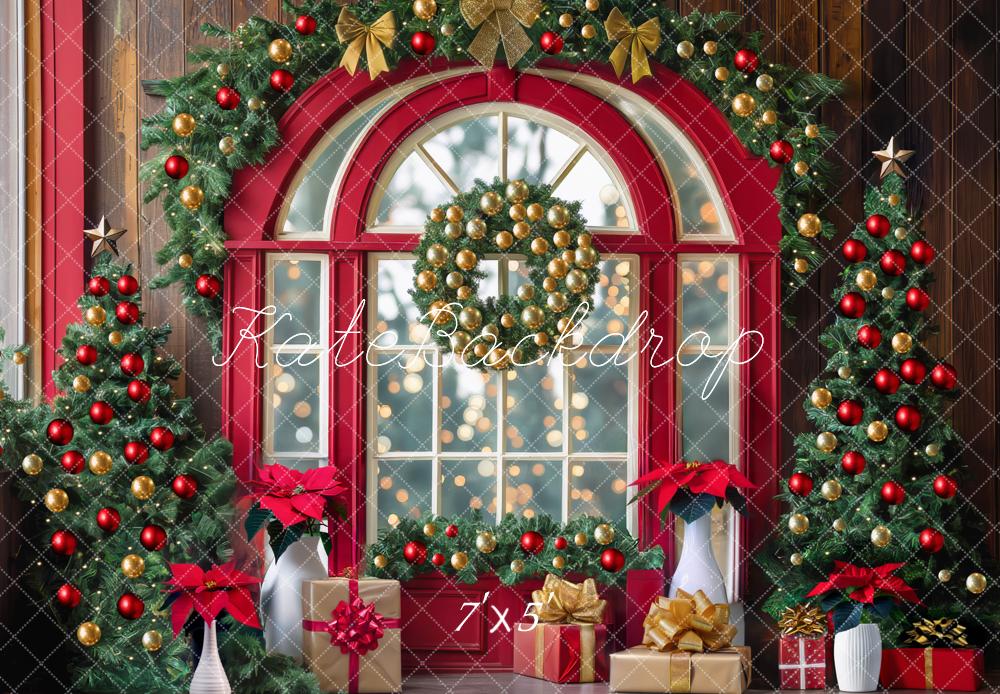 Kate Christmas Tree Window Garland Red Backdrop Designed by Mini MakeBelieve