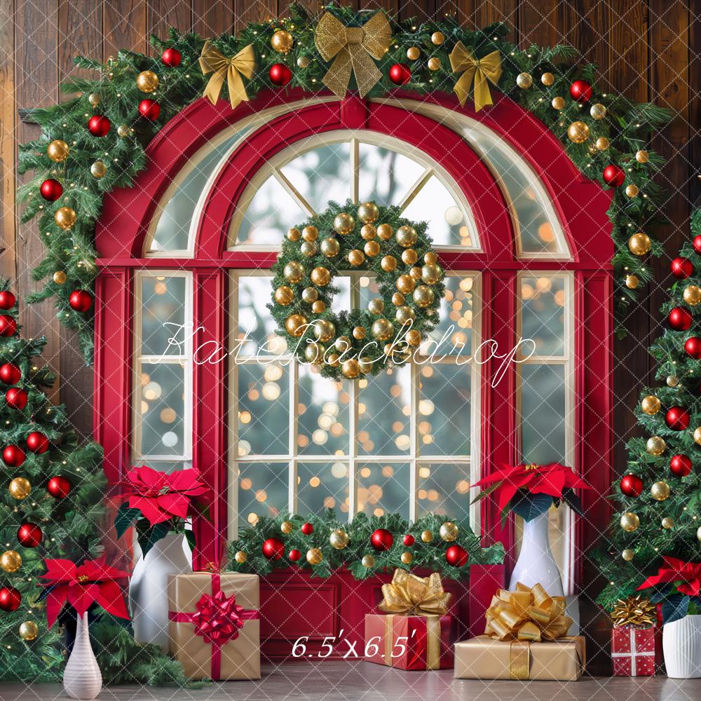 Kate Christmas Tree Window Garland Red Backdrop Designed by Mini MakeBelieve