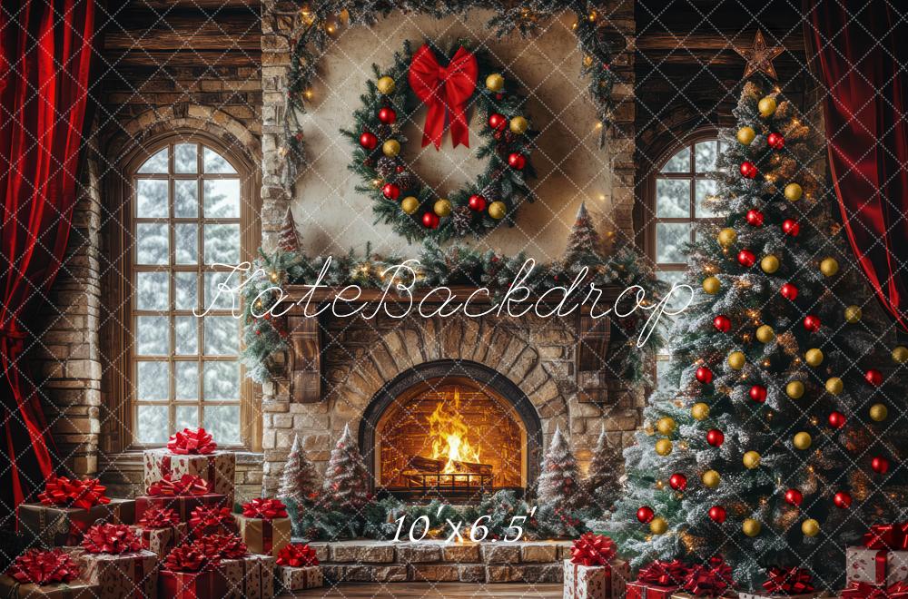 Kate Christmas Tree Fireplace Window Brick Backdrop Designed by Mini MakeBelieve -UK