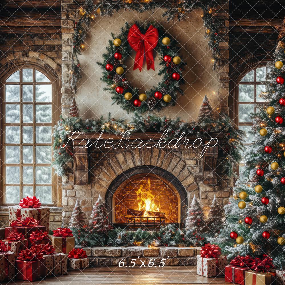 Kate Christmas Tree Fireplace Window Brick Backdrop Designed by Mini MakeBelieve