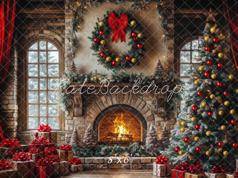 Kate Christmas Tree Fireplace Window Brick Backdrop Designed by Mini MakeBelieve -UK