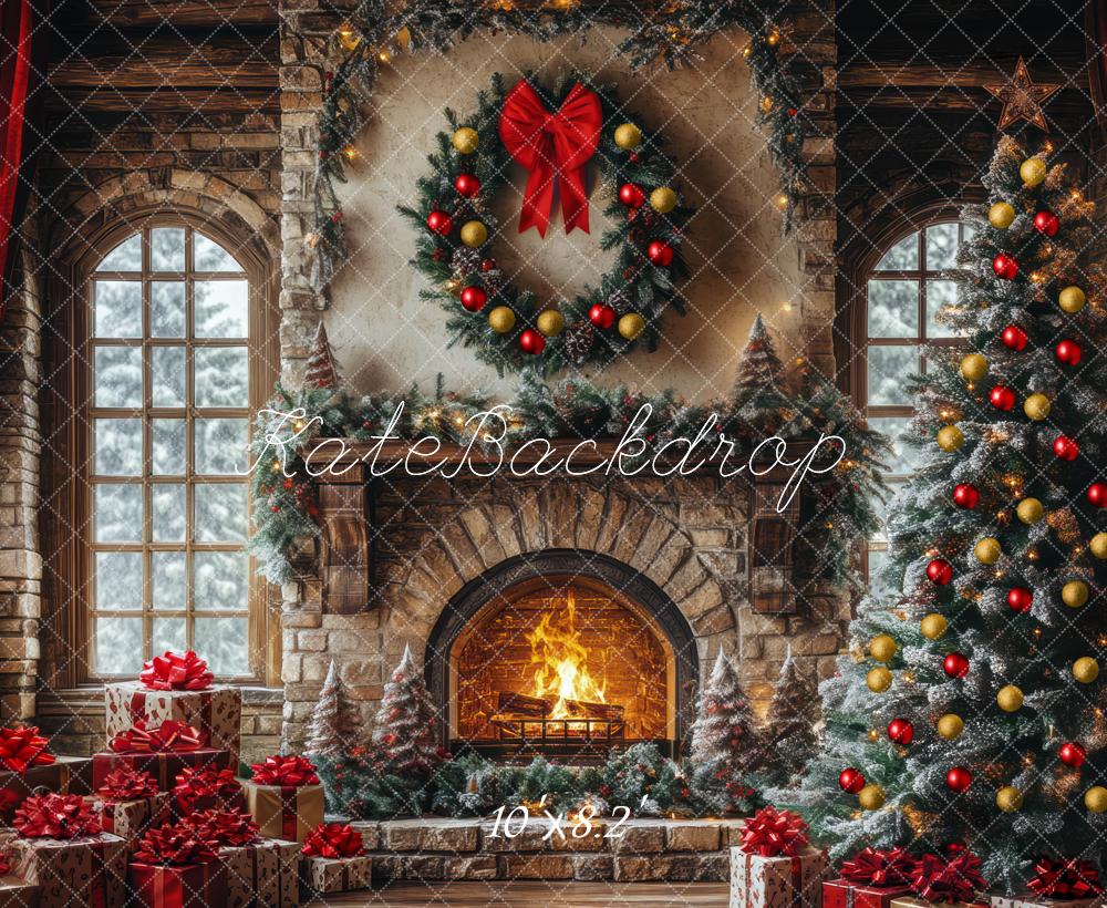Kate Christmas Tree Fireplace Window Brick Backdrop Designed by Mini MakeBelieve -UK