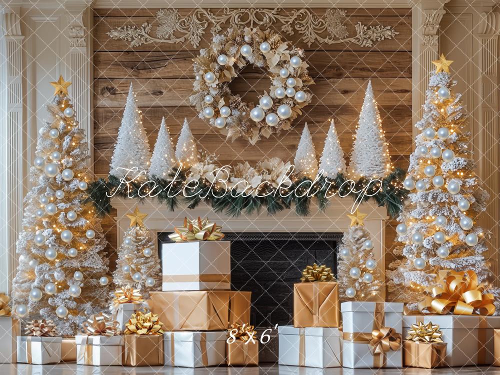 Kate Christmas Tree Fireplace Gold Gifts Backdrop Designed by Mini MakeBelieve -UK