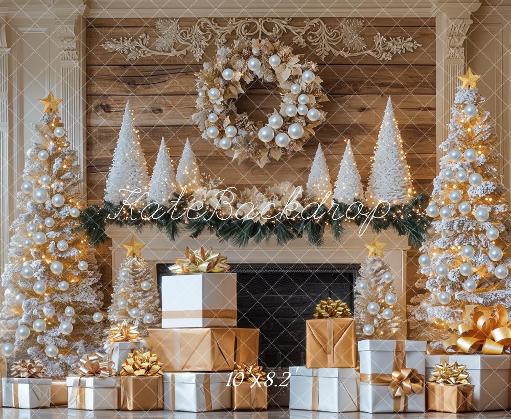 Kate Christmas Tree Fireplace Gold Gifts Backdrop Designed by Mini MakeBelieve -UK