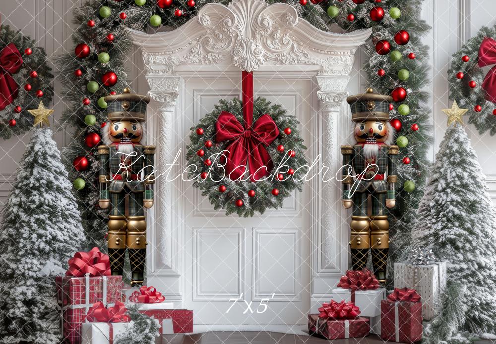 Kate Christmas Nutcracker Wreath White Door Backdrop Designed by Mini MakeBelieve