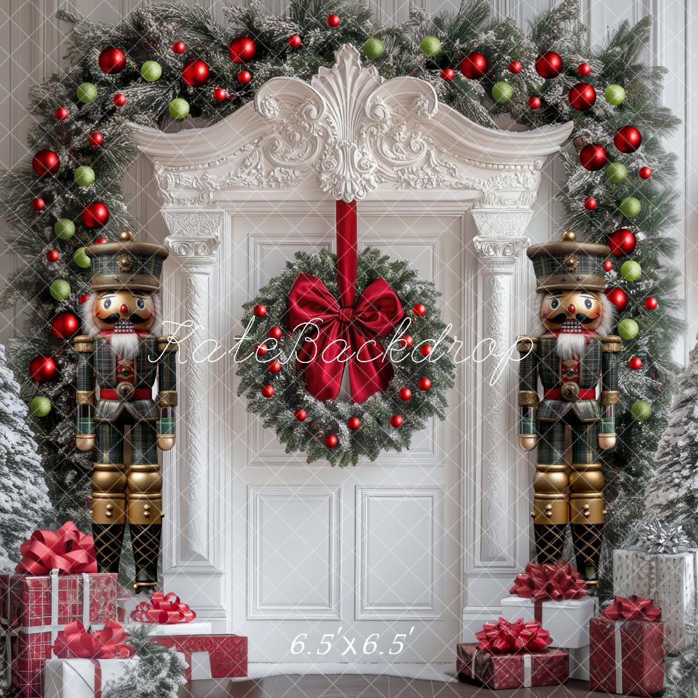 Kate Christmas Nutcracker Wreath White Door Backdrop Designed by Mini MakeBelieve