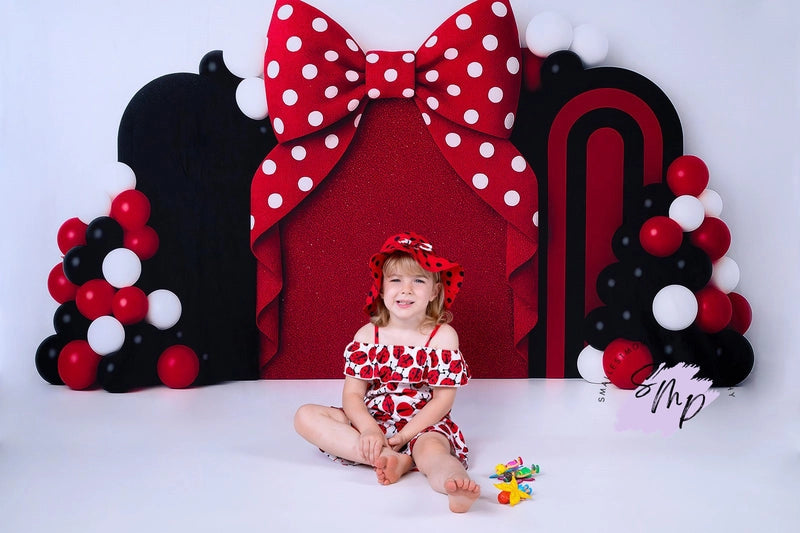 Kate Cake Smash Red Bow Balloon Arch Backdrop Designed by Ashley Paul -UK