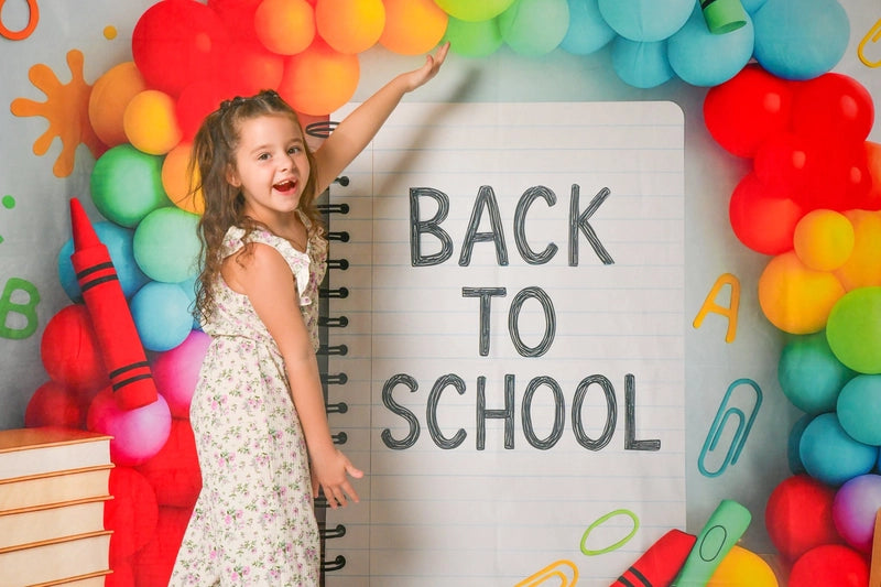 Kate Back to School Notebook Colorful Balloon Arch Backdrop Designed by Patty Robert -UK