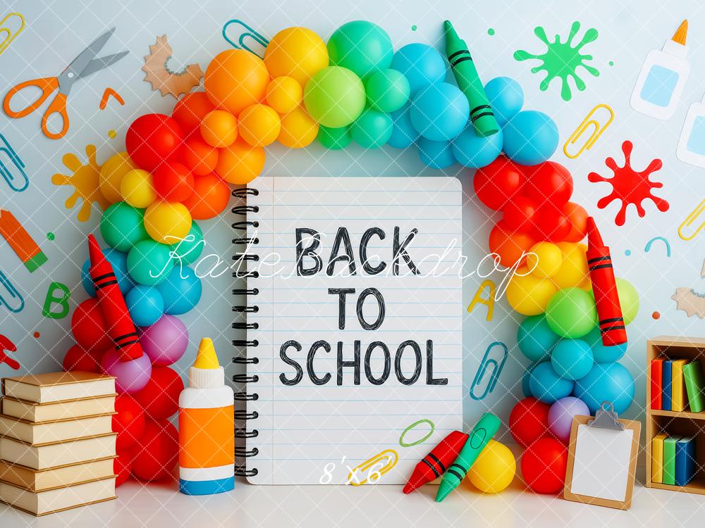 Kate Back to School Notebook Colorful Balloon Arch Backdrop Designed by Patty Robert -UK
