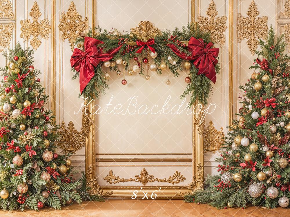 Kate Christmas Tree Gold Frame Red Bow Backdrop Designed by Emetselch -UK