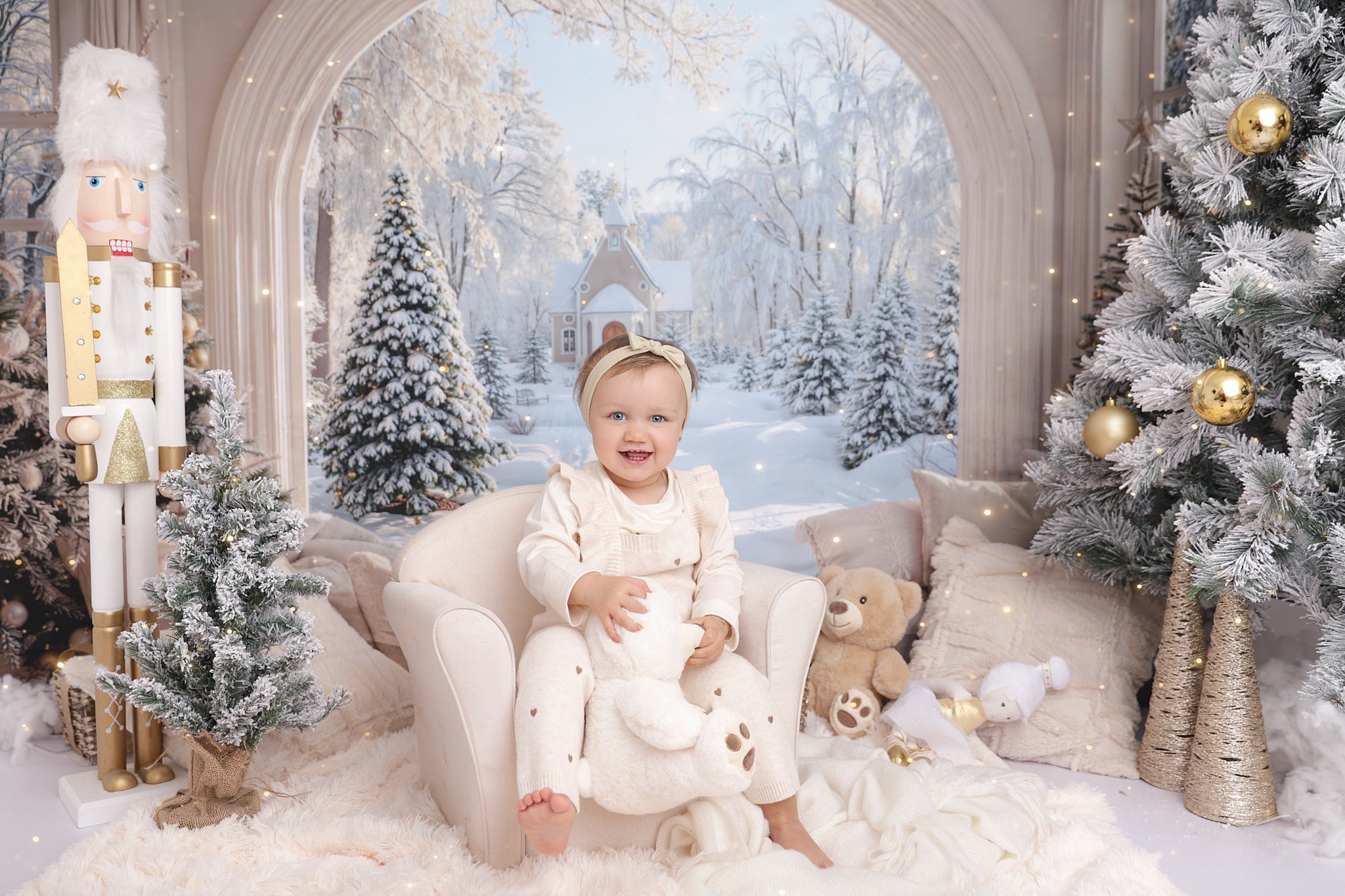 Kate Christmas Snowy Forest Window Arch Backdrop Designed by Emetselch -UK
