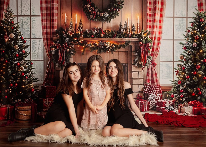 Kate Christmas Fireplace Wreath Trees Backdrop Designed by Emetselch -UK