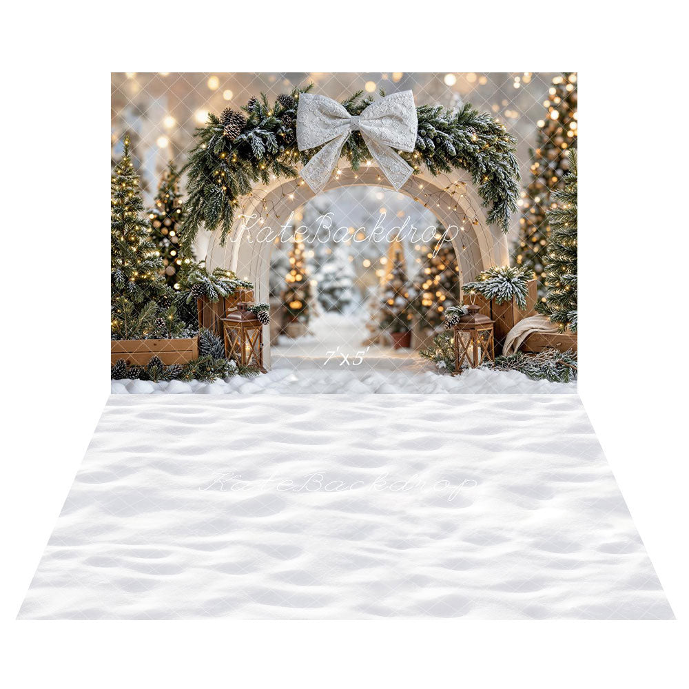 Kate Christmas Bow Arch Trees Backdrop+Winter Snow Floor Backdrop -UK