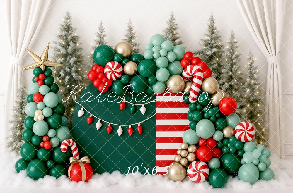 Kate Christmas Balloon Candy Cane Trees Backdrop Designed by Mini MakeBelieve -UK