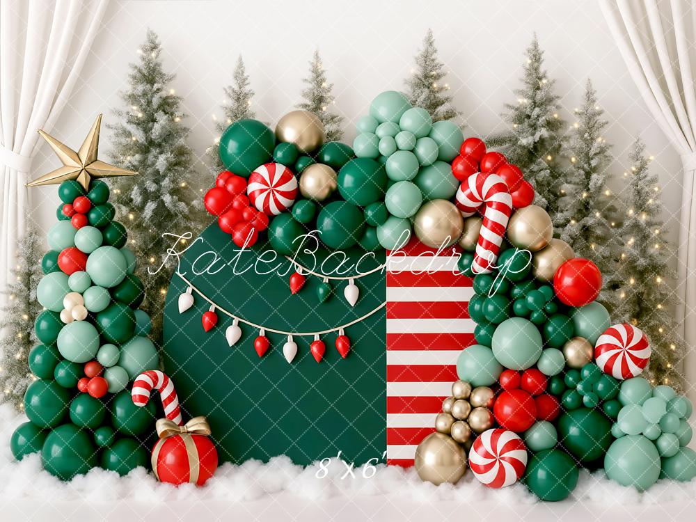 Kate Christmas Balloon Candy Cane Trees Backdrop Designed by Mini MakeBelieve -UK