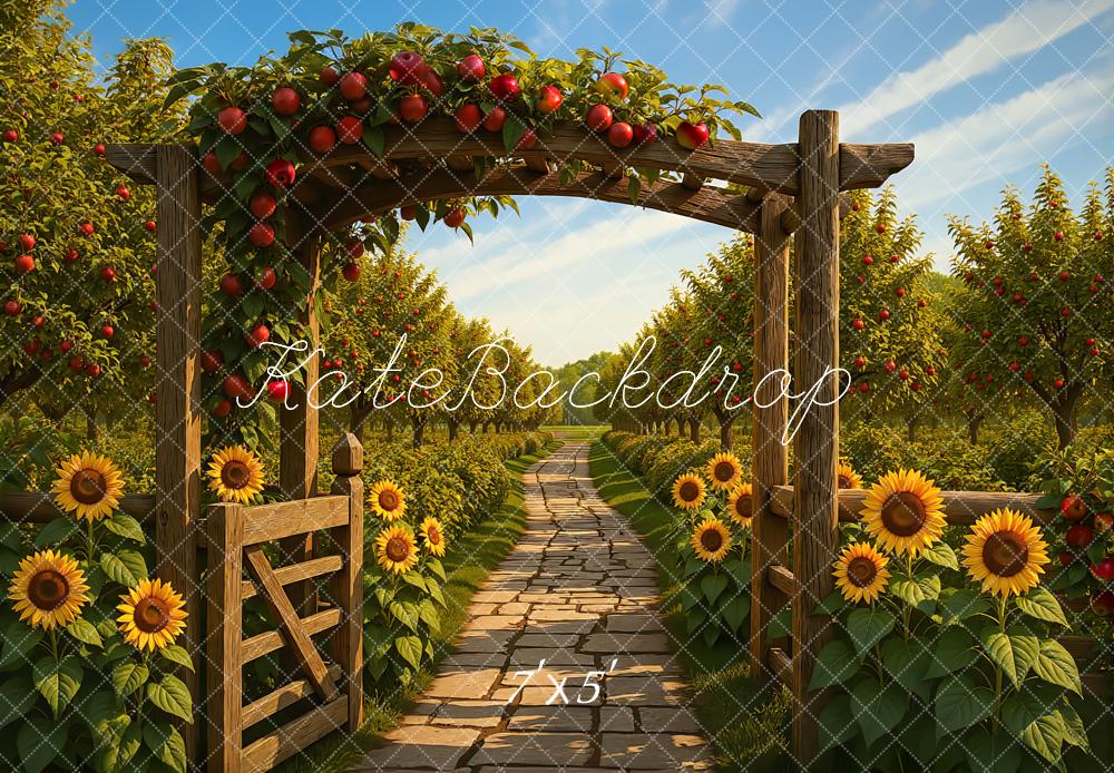 Kate Autumn Orchard Arch Sunflowers Path Backdrop Designed by Mini MakeBelieve -UK