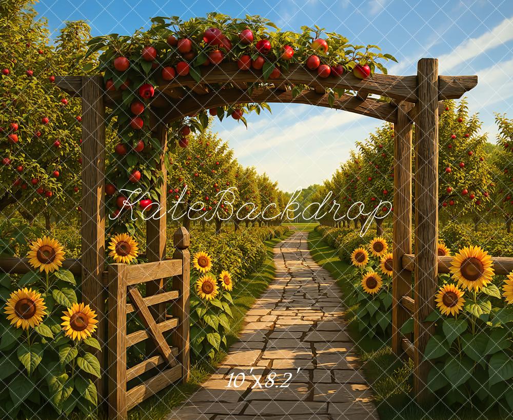Kate Autumn Orchard Arch Sunflowers Path Backdrop Designed by Mini MakeBelieve -UK