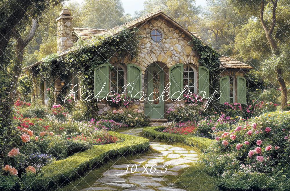 Kate Rustic Stone Cottage Garden Path Backdrop Designed by Mini MakeBelieve -UK