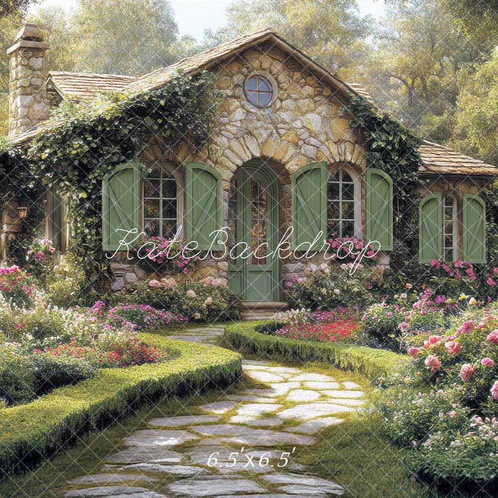 Kate Rustic Stone Cottage Garden Path Backdrop Designed by Mini MakeBelieve -UK