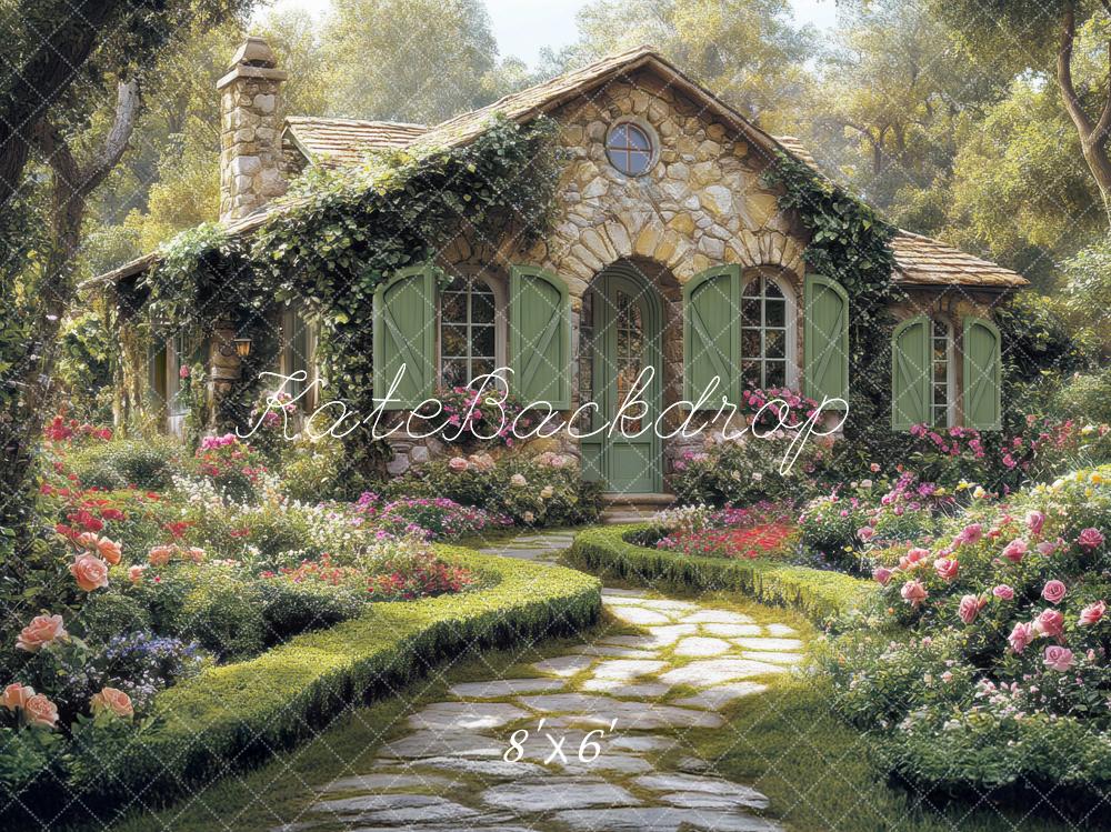 Kate Rustic Stone Cottage Garden Path Backdrop Designed by Mini MakeBelieve -UK