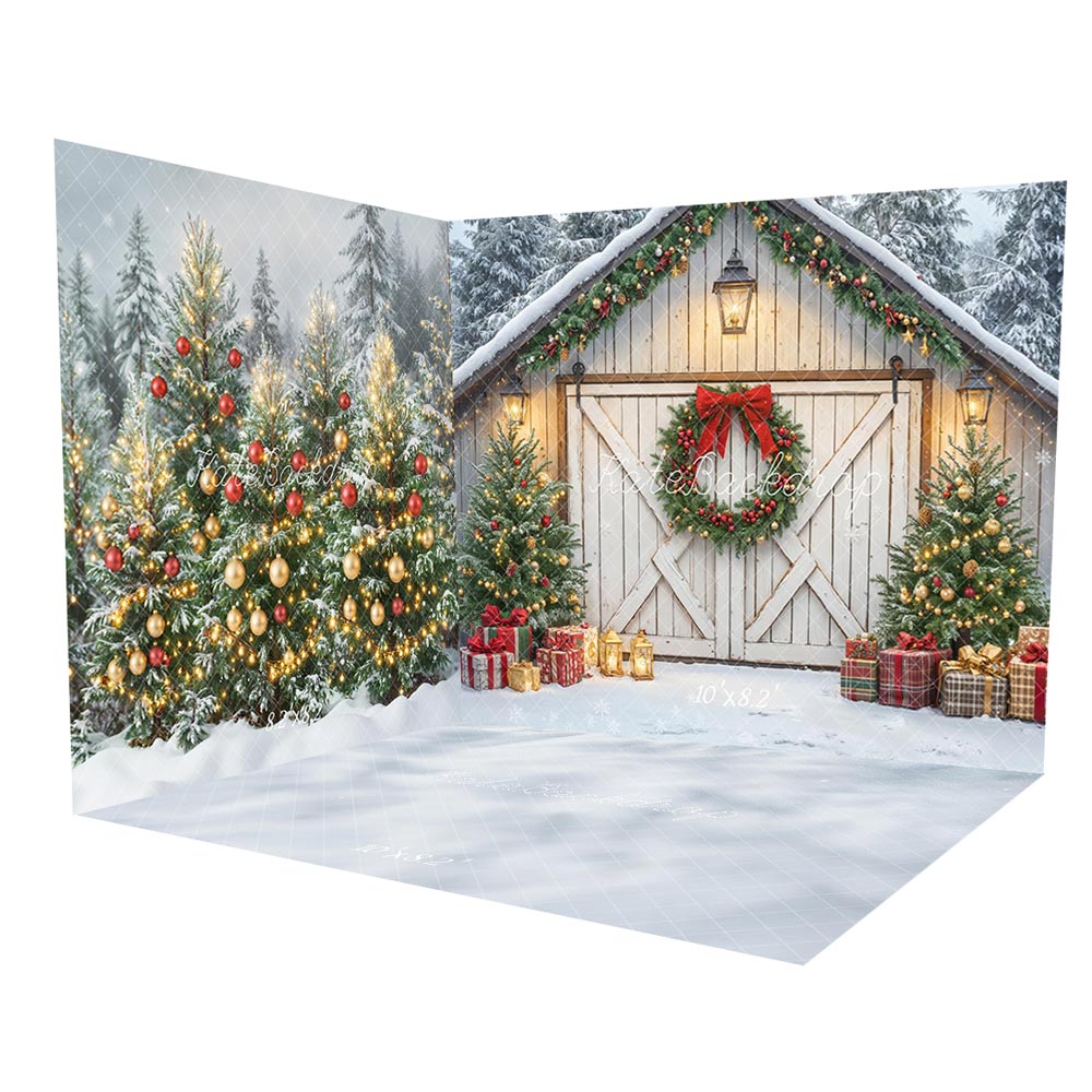 Kate Christmas Barn Door Wreath Trees Gifts Snow Forest Room Set -UK