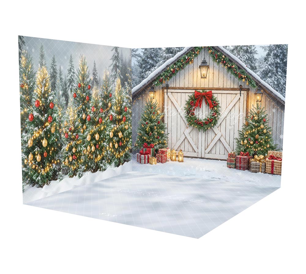 Kate Christmas Barn Door Wreath Trees Gifts Snow Forest Room Set -UK