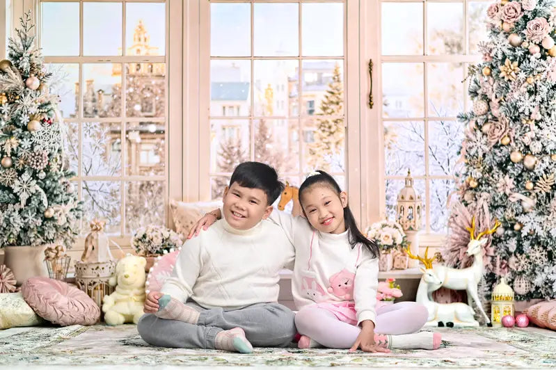 Kate Christmas Trees Window Snow Backdrop Designed by Emetselch