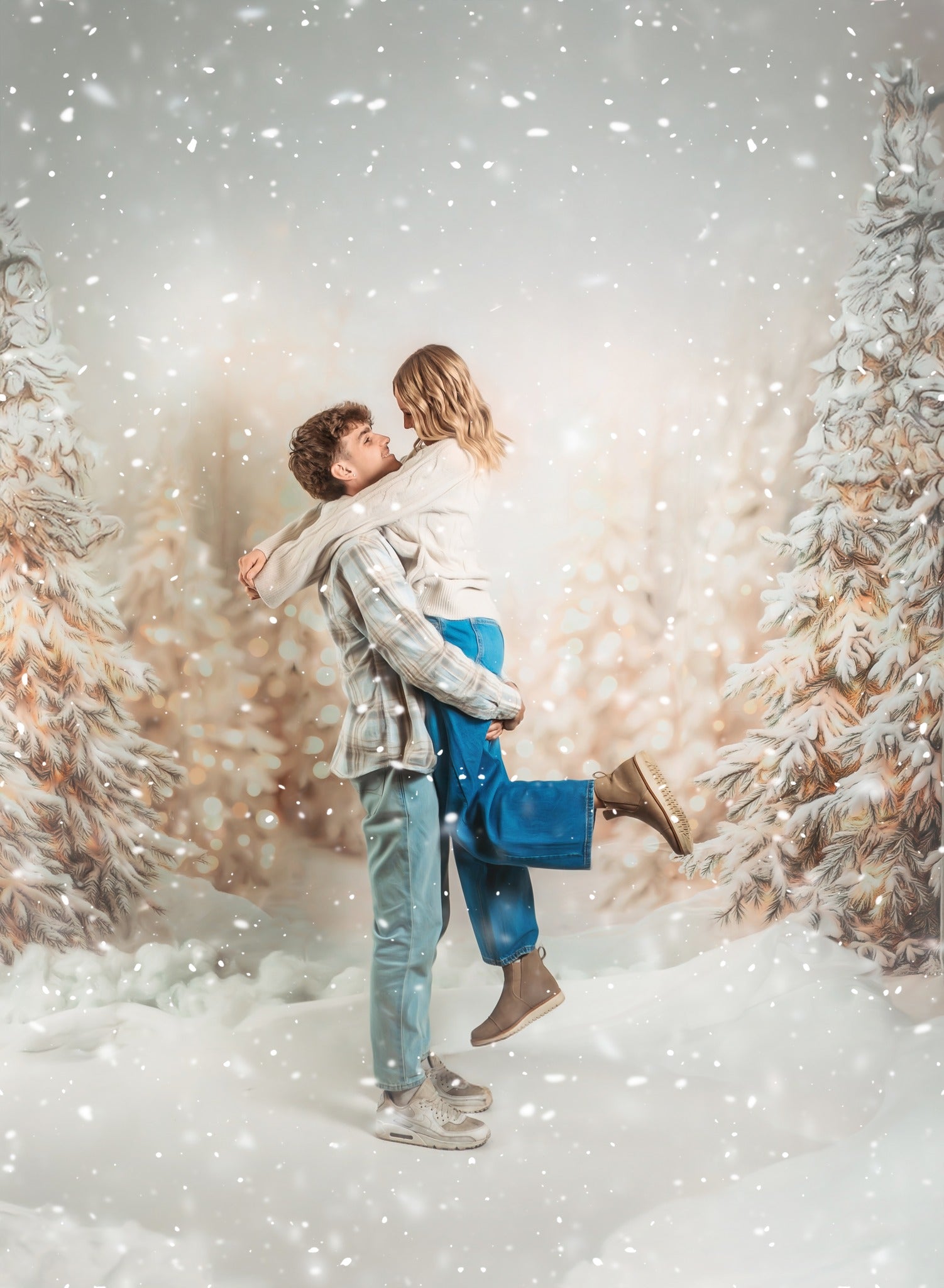 Kate Christmas Snowy Pine Trees Lights Backdrop Designed by Emetselch