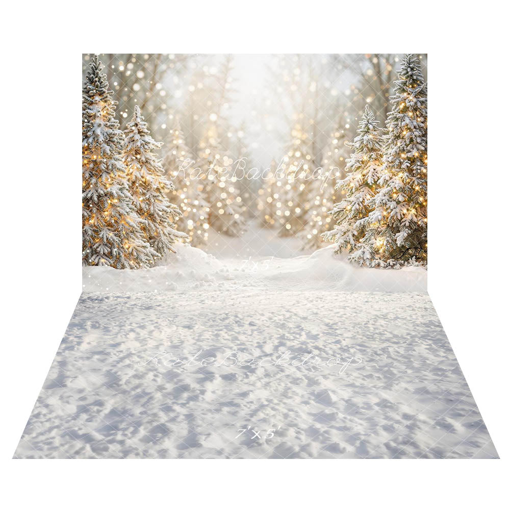 Kate Christmas Snowy Pine Trees Lights Backdrop+Snow Floor Backdrop -UK