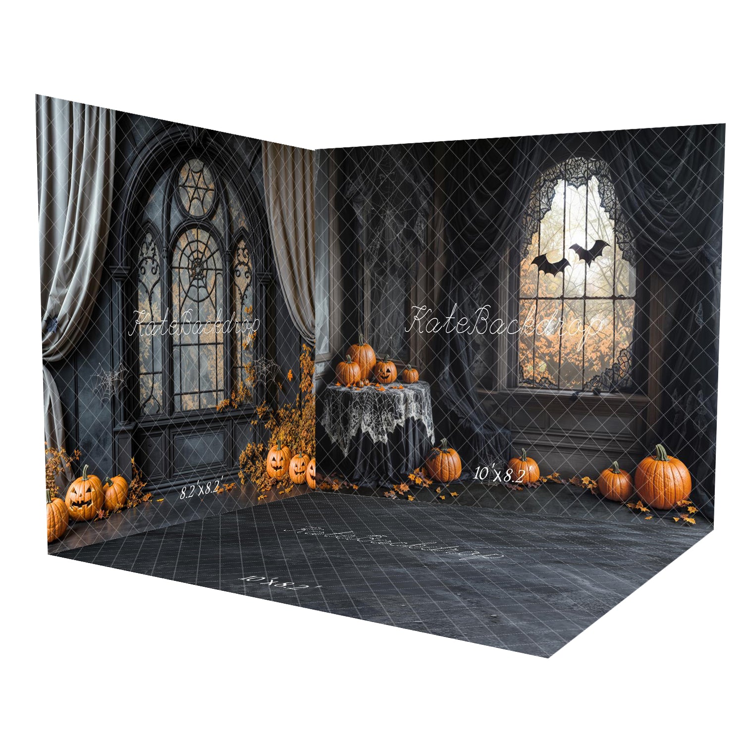 Kate Halloween Gothic Spider Web Window Pumpkins Bats Room Set -UK