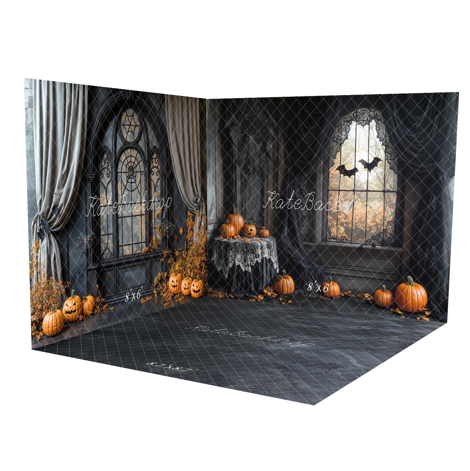 Kate Halloween Gothic Spider Web Window Pumpkins Bats Room Set -UK