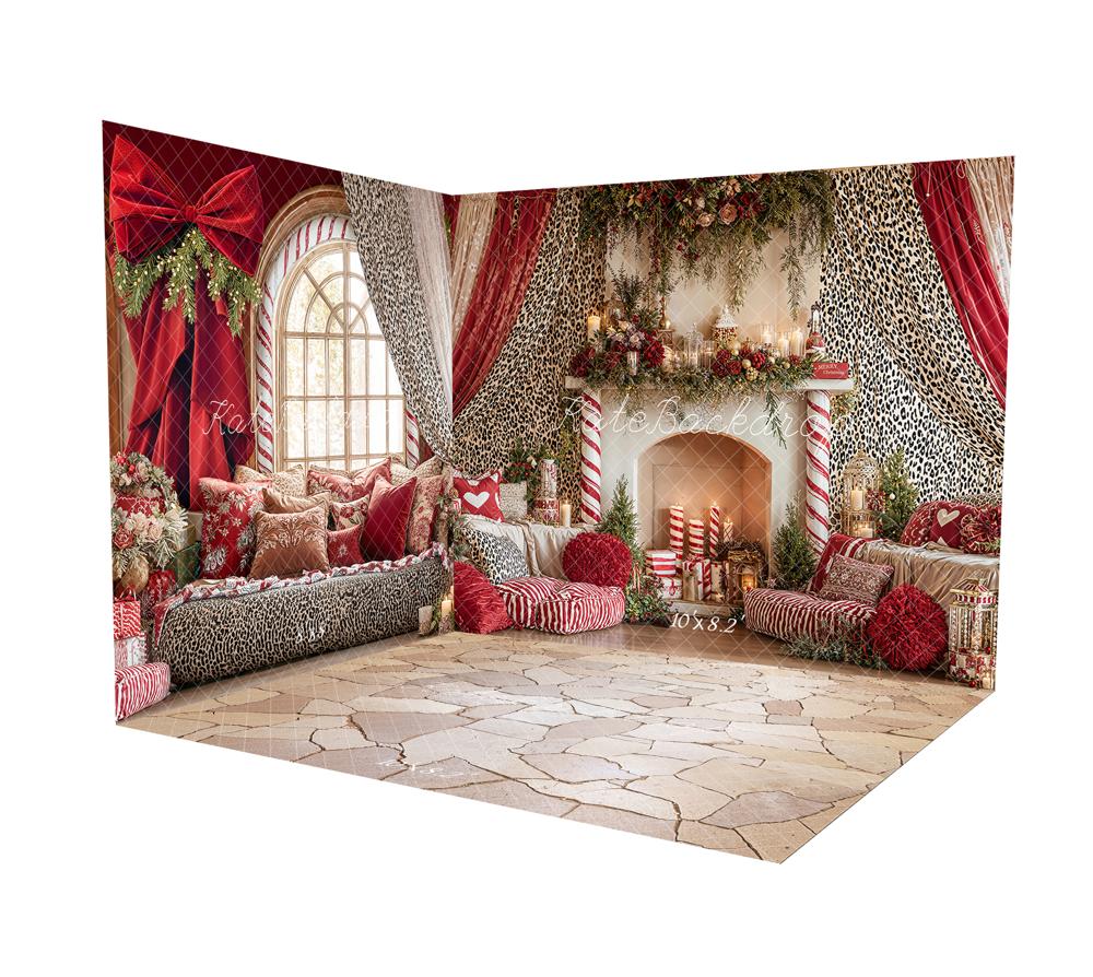 Kate Valentines Red Bow Leopard Curtain Window Floral Room Set -UK