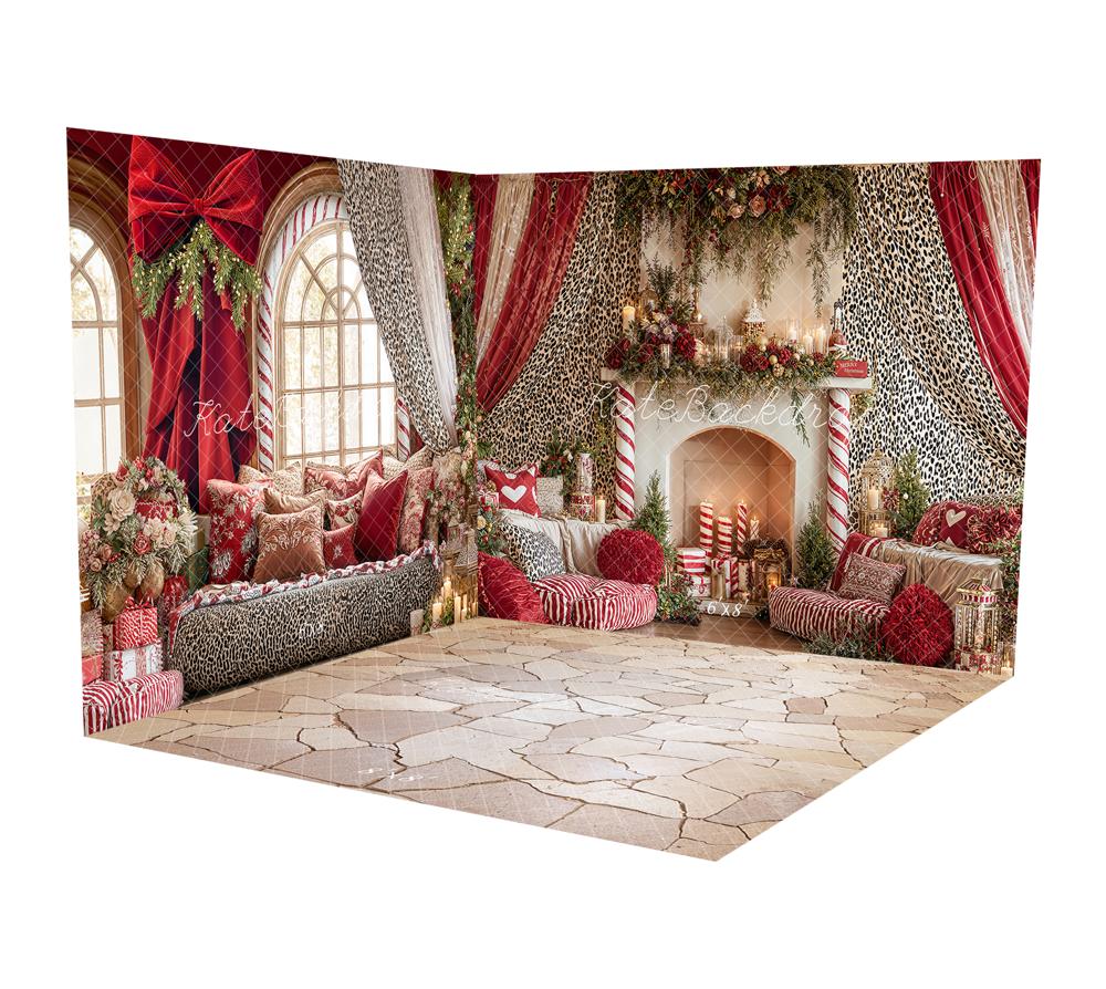 Kate Valentines Red Bow Leopard Curtain Window Floral Room Set -UK