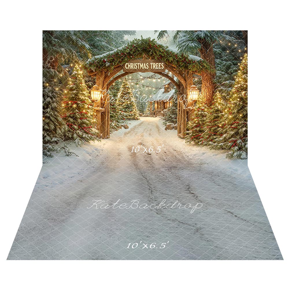 Kate Christmas Tree Arch Forest Pathway Backdrop+Snow Path Floor Backdrop