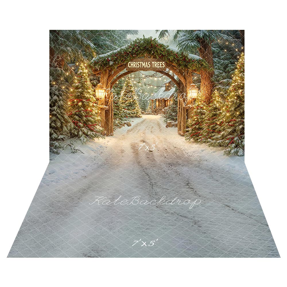 Kate Christmas Tree Arch Forest Pathway Backdrop+Snow Path Floor Backdrop