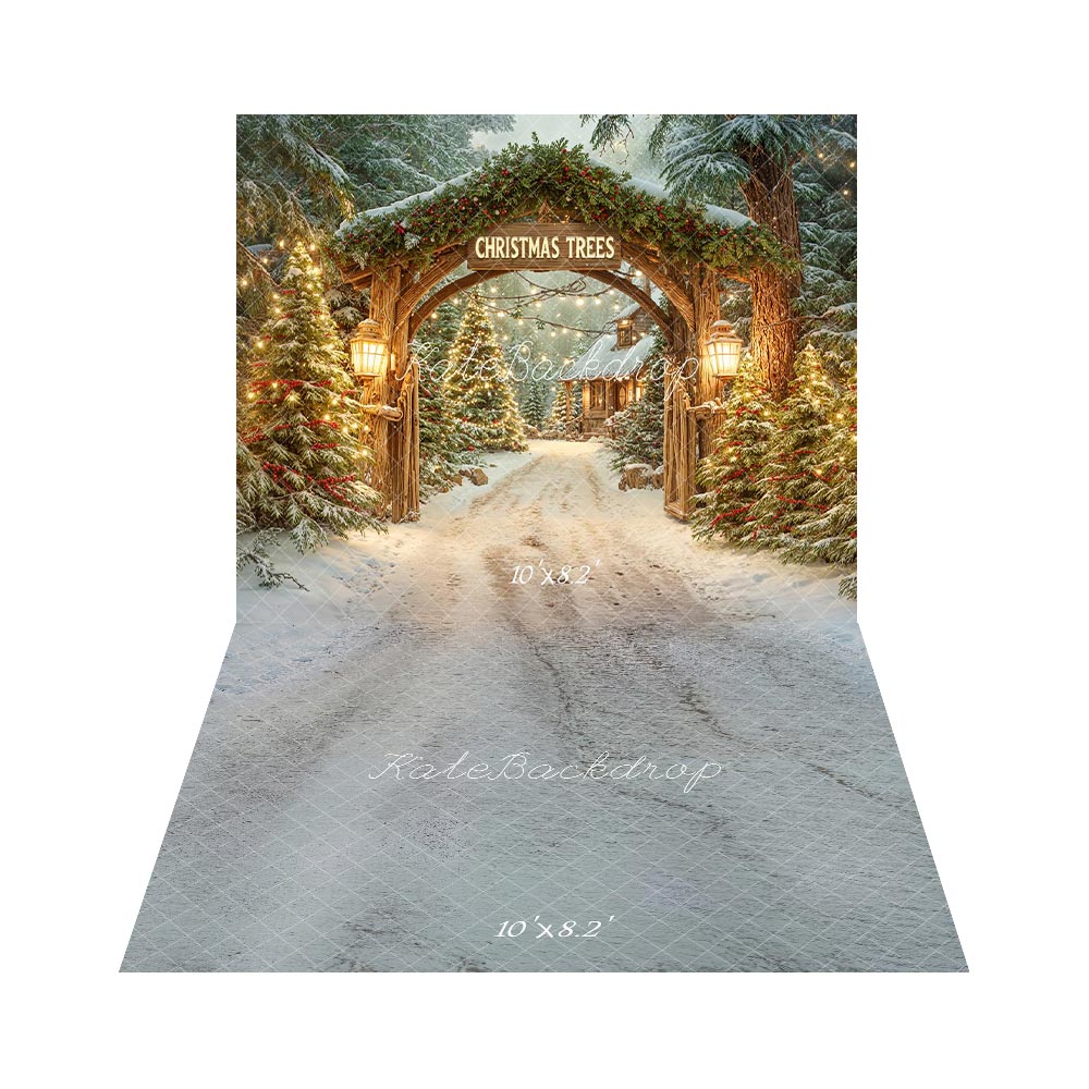 Kate Christmas Tree Arch Forest Pathway Backdrop+Snow Path Floor Backdrop