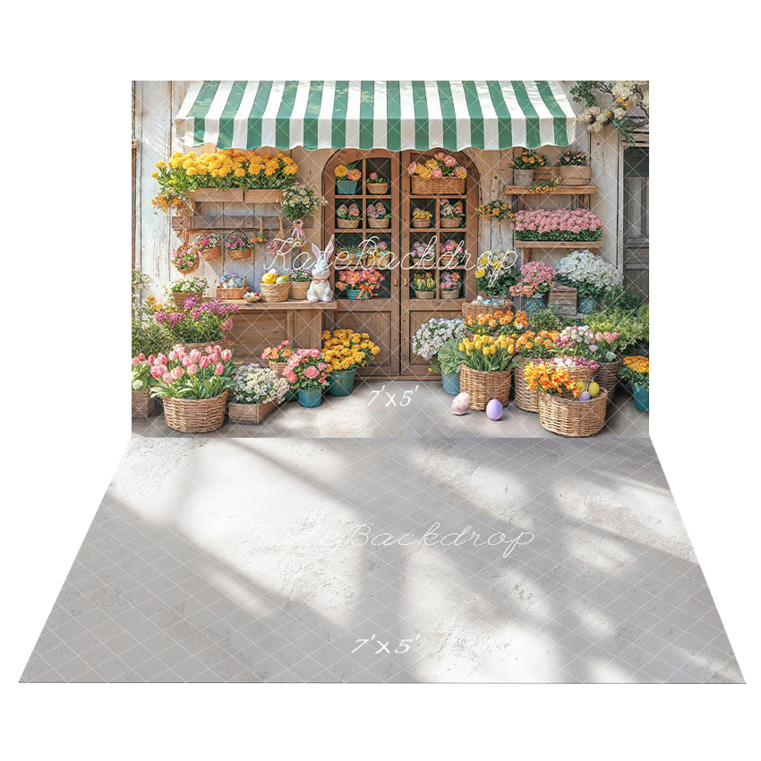 Kate Easter Bunny Flower Shop Backdrop+Gray Textured Light Shadows Floor Backdrop