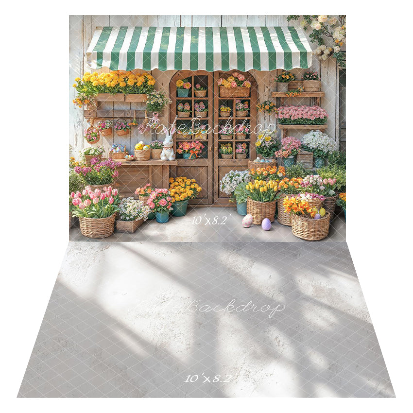 Kate Easter Bunny Flower Shop Backdrop+Gray Textured Light Shadows Floor Backdrop