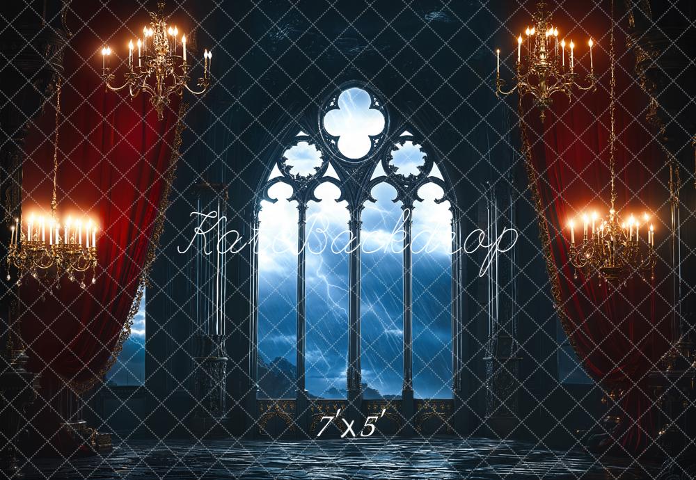 Kate Gothic Castle Window Curtains Chandeliers Backdrop Designed by Emetselch -UK