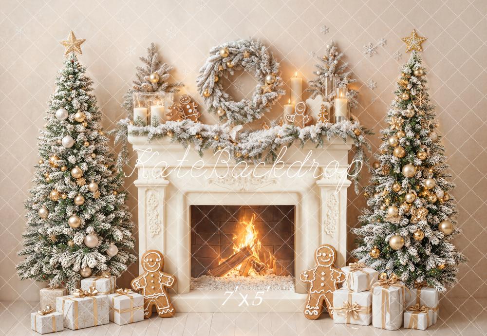 Kate Christmas Fireplace Garland Trees Gingerbread Backdrop Designed by Emetselch