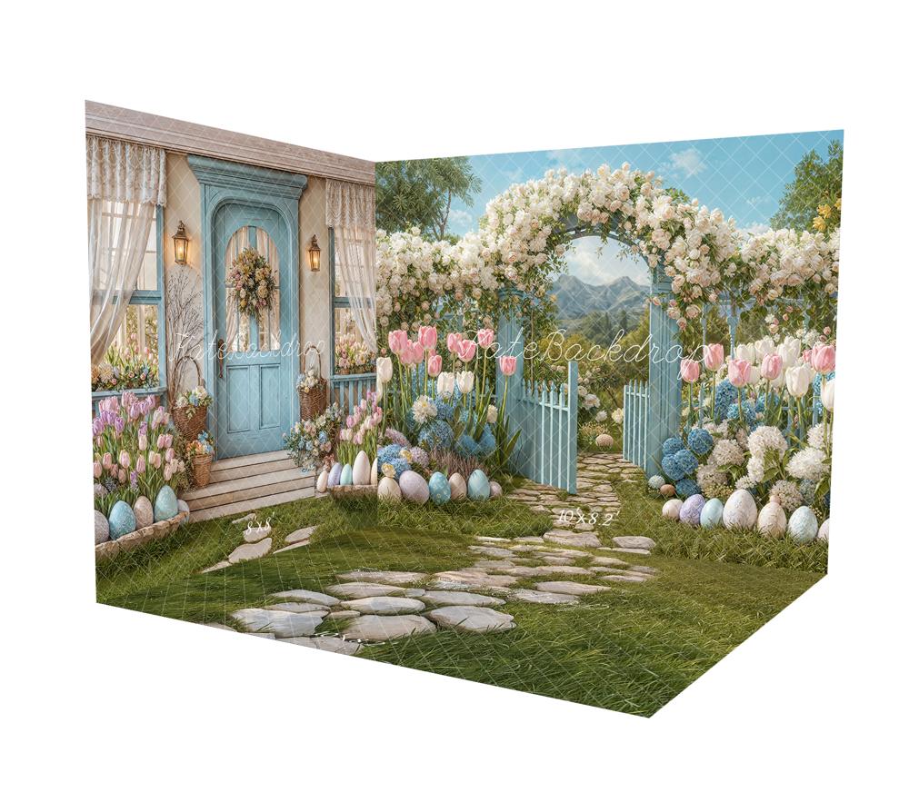 Kate Easter Spring Flower Arch Garden Gate Pastel Eggs Tulips Room Set -UK