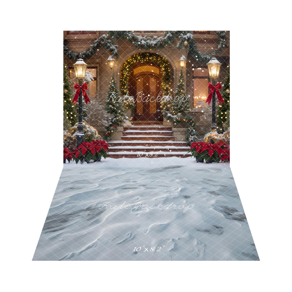 Kate Christmas Snowy Porch Garland Lamppost Backdrop+Winter Snowy Ground Floor Backdrop -UK